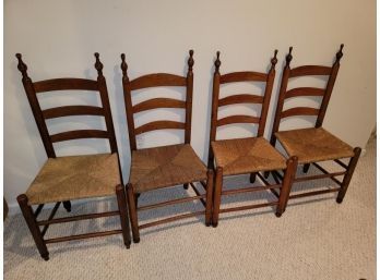 4 Ladderback Side Chairs, Similar In Style, Rush Seat, Seat Colorations Vary, 16' To Top Of Seat, 38' To Top O