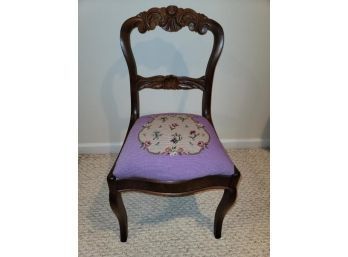 Victorian Side Chair, Needlepoint, Carved Back