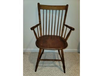 Windsor Arm Chair, Pine, Spindle Back, Seat Is Split But Repaired
