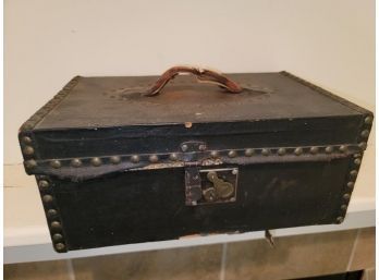 Leather And Brass Studded Box With Handle, Poor Condition, Missing Hinges And Some Leather