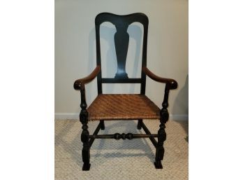 Queen Anne Arm Chair, Urn Back With Spanish Foot, Splint Seat In Need Of Repair, Legs Pieced Together, Newer A
