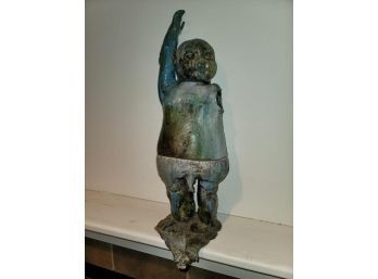 Pottery Figure, Blue Boy Signed By Ben Sams, 3 Piece, Missing And Broken Off One Part On Lower Front, 10' W X