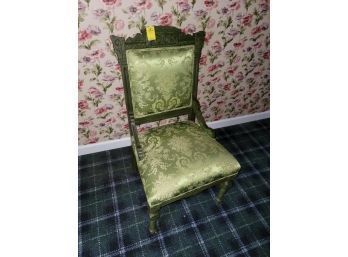 Victorian Side Chair, Painted Green With Green Upholstery