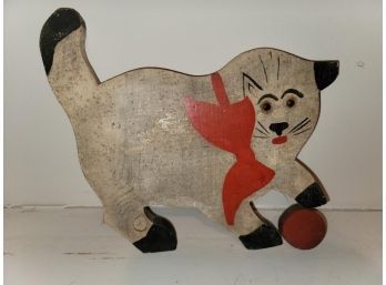 Wooden Cat, Cut Out, Double Sided, With Glass Eyes, Painted, Foxing On Paint, 10' X 10'
