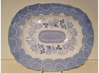 Ironstone Platter, 'Lace Border,' Blue And White Floral, 16' X 13.5'