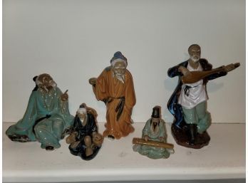 5 Modern Chinese Pottery Figures, 10' H, 8' H, 6' H And (2) 4' H