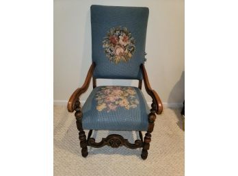 Arm Chair, Walnut, Needlepoint Seat And Back, Needlepoint Is Torn On One Side