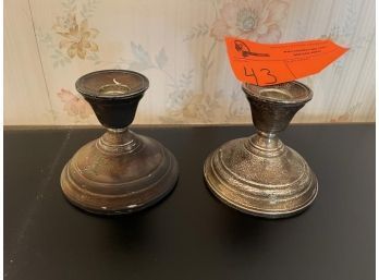 Pair Of Sterling Weighted Candlestickes