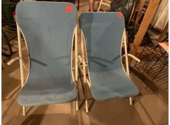 Pair Of Beach Chairs, Metal Frame & Cloth Seat