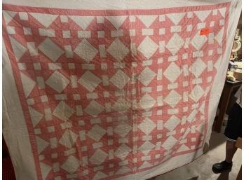 Quilt, Red & White Patchwork, Stains & Holes