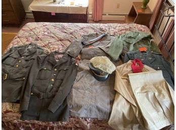 Lot: Military Clothing Including Hat & Over Coat