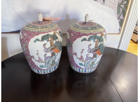 (2) Chinese Canisters, 12' Tall, Modern
