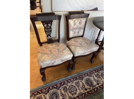 (2) Side Chairs With Paw Feet, One Chair Has Damage On Back