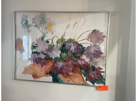 Framed & Matted Litho Of Flowers, Signed, Lucille Davis Grimm,1986, 40'x30'