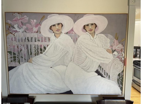 Modern Painting Of 2 Woman With White Lilies, 60'x42.5', Titles 'Summer Whites' 42' X 60' Acylic / Canvas. By Pamela Holeman Woodbrige, CT 1986