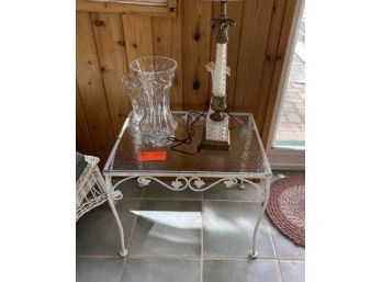 Glass Top Metal Table 24' Wide X 18' Deep X 20' Tall, Vases & Lamp