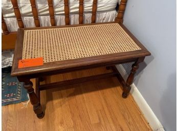 Wooden Bench With Woven Seat, 27' Wide X 15.5' Deep X 18' Tall