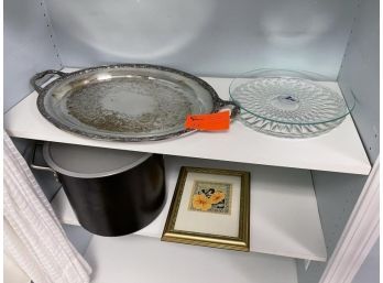 Lot: (1) Pine Orchard Yacht & Country Club Glass Platter, (1) Cut Glass Plate, (1) Victorian Rose W.M. Rogers & Son 1981 Platter