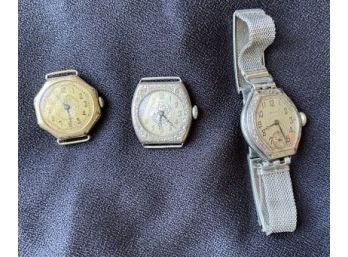 Lot Of Vintage Watches, (1) Waltham With Band, (2) Watch Faces With No Band