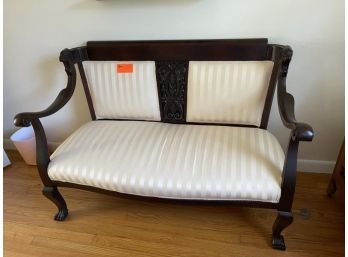 Settee With Wooden Claw Feet, Upholstered Seat & Back Panels, 51' Long