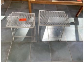 Pair Of Metal Outdoor Side Tables (1) 16' Wide X 12' Deep X 19' Tall (1) 14' Wide X 12' Deep X 17' Tall
