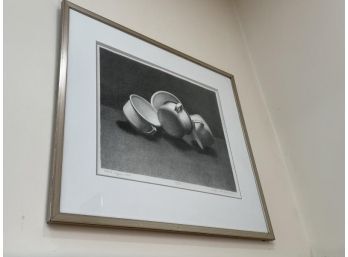 Framed & Matted Print, 'White Cups' 1979 R VanDamme 21'x22'