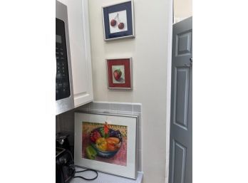 Lot Of (3) Signed Terry Bogan A Local CT Artist, Watercolors, All Matted & Framed, (1) Veggies 18'x15', (2) Fruit 6.5'x7.5' & 7.5' Square