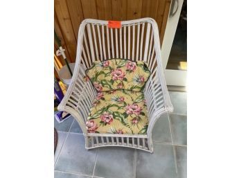 White Wicker Arm Chair With Cushions