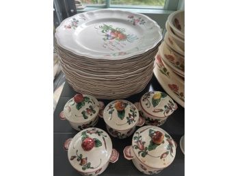 Lot Of (3) Sets Including: (12) Dinner Plates, Floral Platters & Bowls With (1) Creamer, Blue Willow