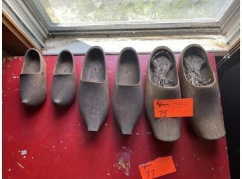 Lot Of (3) Pairs Of Dutch Wooden Shoes, Sizes Small, Medium, Large