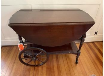 Tea Cart, Mahogany, Glass Middle Shelf, Drawer, 2 Leaves On Sides, By: Imipial Grand Rapids, MI