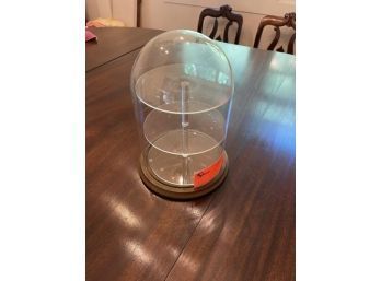 Glass Dome Top With Wooden Base, Plastic 3 Shelf Insert, 13' Tall