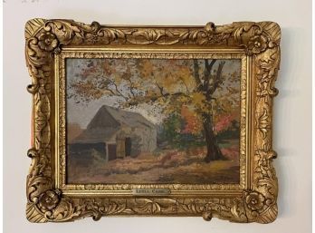 Oil On Canvas Autumn Barn By Lyell Carr 13.25'x9.5' Inside Frame & 18.25'x 14.5' Overall