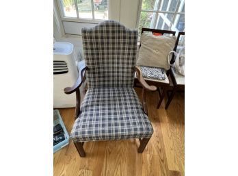 Arm Chair, Blue & White Fabric, Hickory Chair, Hickory NC, Faded Back