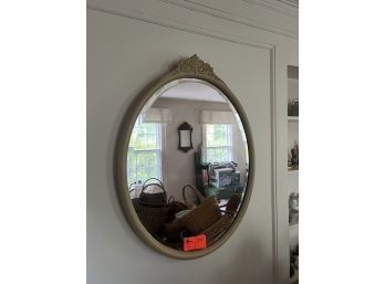 Oval Hanging Wall Mirror, Beveled Glass, Painted White