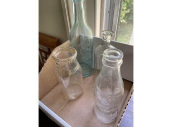 Lot Of (4)  Glass Bottles: Douden's Drug Store Guilford CT, BF Kirlan Branford CT With Chip, Coke, Moon's Dairy Catskills NY