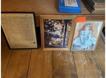Lot Of (3) Framed Pieces, Watercolor Of Doll, Photo, Letter; All Framed