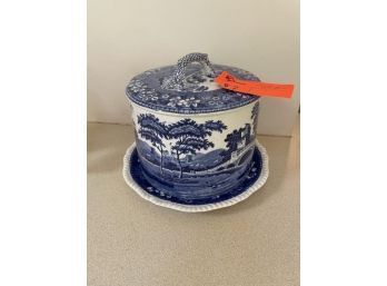Spode England Cake Plate With Top, Blue Willow, Cracked