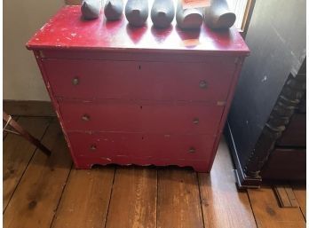 Small Dresser, Painted Red, 3 Drawers, Poor Condition, 30' Wide X 16.5' Deep X 29' Tall