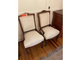 Pair Of Eastlake Style Side Chairs, Upholstered