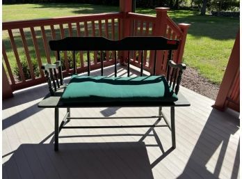 Green Wooden Bench With Cushion, 4' Long