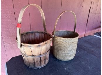 Lot Of (2) Baskets, Both With Handles, Nantucket Style, Fruit, Some Unweaving On Rim