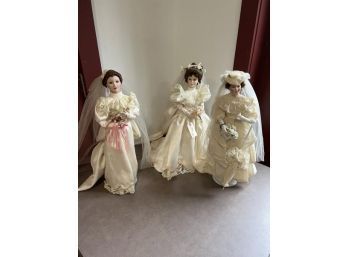 Lot Of (3) Brides, All Porcelain On Stands, 19' Tall, Signed On Back, 1 Classic Bride Of The Century