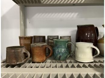Lot Of (15) Pottery Pieces, Pitchers, Mugs, Vases & Glasses, Some Marked Breininger Pottery 1985 & 1987