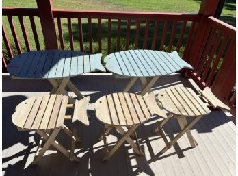 Lot Of (5) Folding Fish Tables, (2) Large & (3) Small With Some Missing Boards
