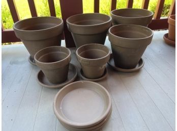 Lot Of (3) Lg, (1) Medium, (2) Small, Brown Clay Pots With (9) Bases