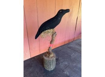 Black Bird On Branch With Wood Base, 24' Tall