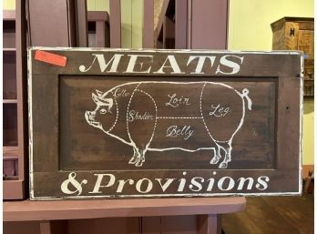 Wood Wall Hanging Of Pig With Labeled Cuts Of Meat 'Meats & Provisions' 32'x18'