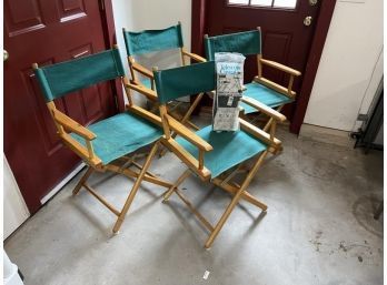 Lot Of (4) Deck/Director Chairs, Folding, Green Canvas With Extra Set