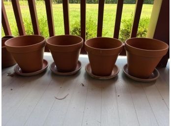 Lot Of (4) Terracotta Pots With Bases, (3) Glazed Bases